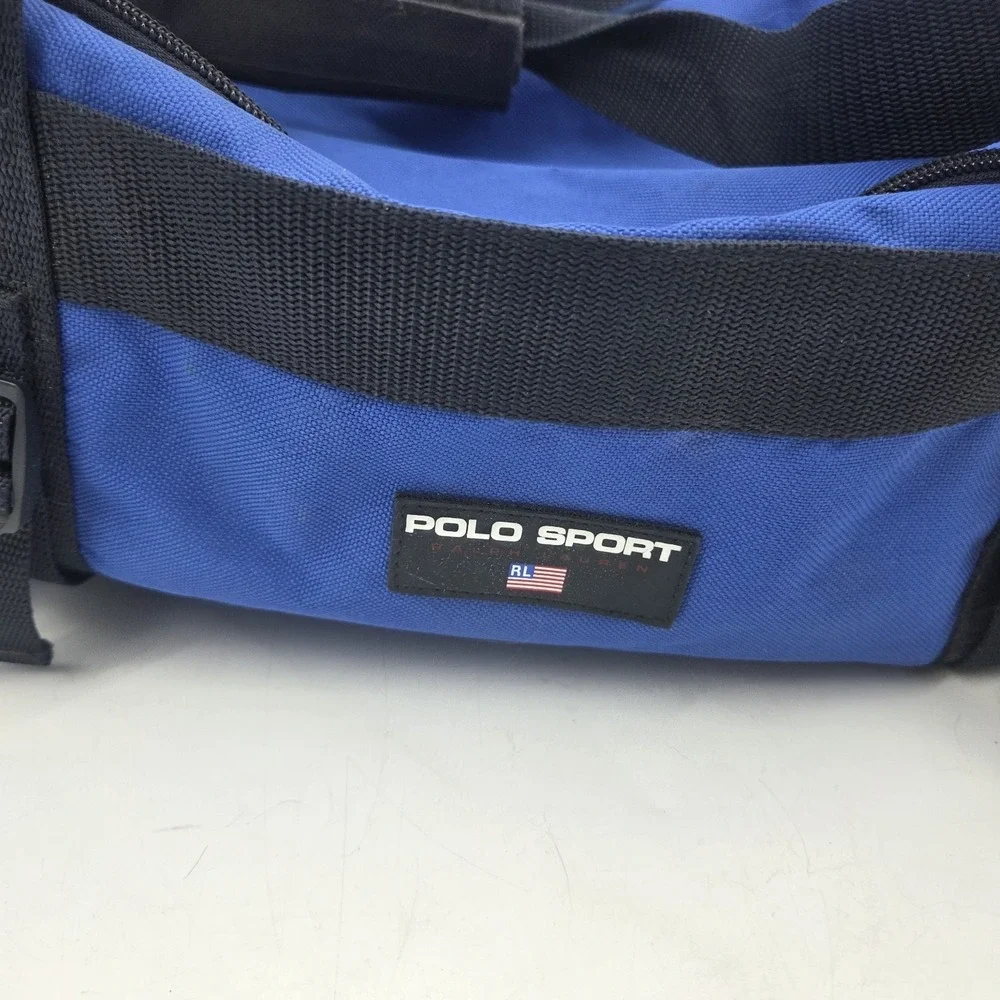 Vintage 90s Polo Sport Ralph Lauren Duffle Bag Blue Black RL Flag Gym Travel